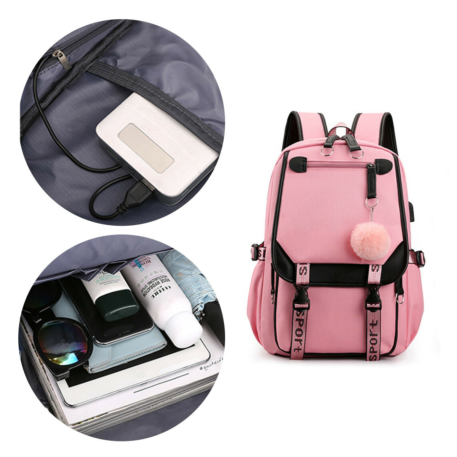 Women School Bag Oxford Waterproof Girls Backpack Rucksack w/ USB Charging Port 24Hr Smart